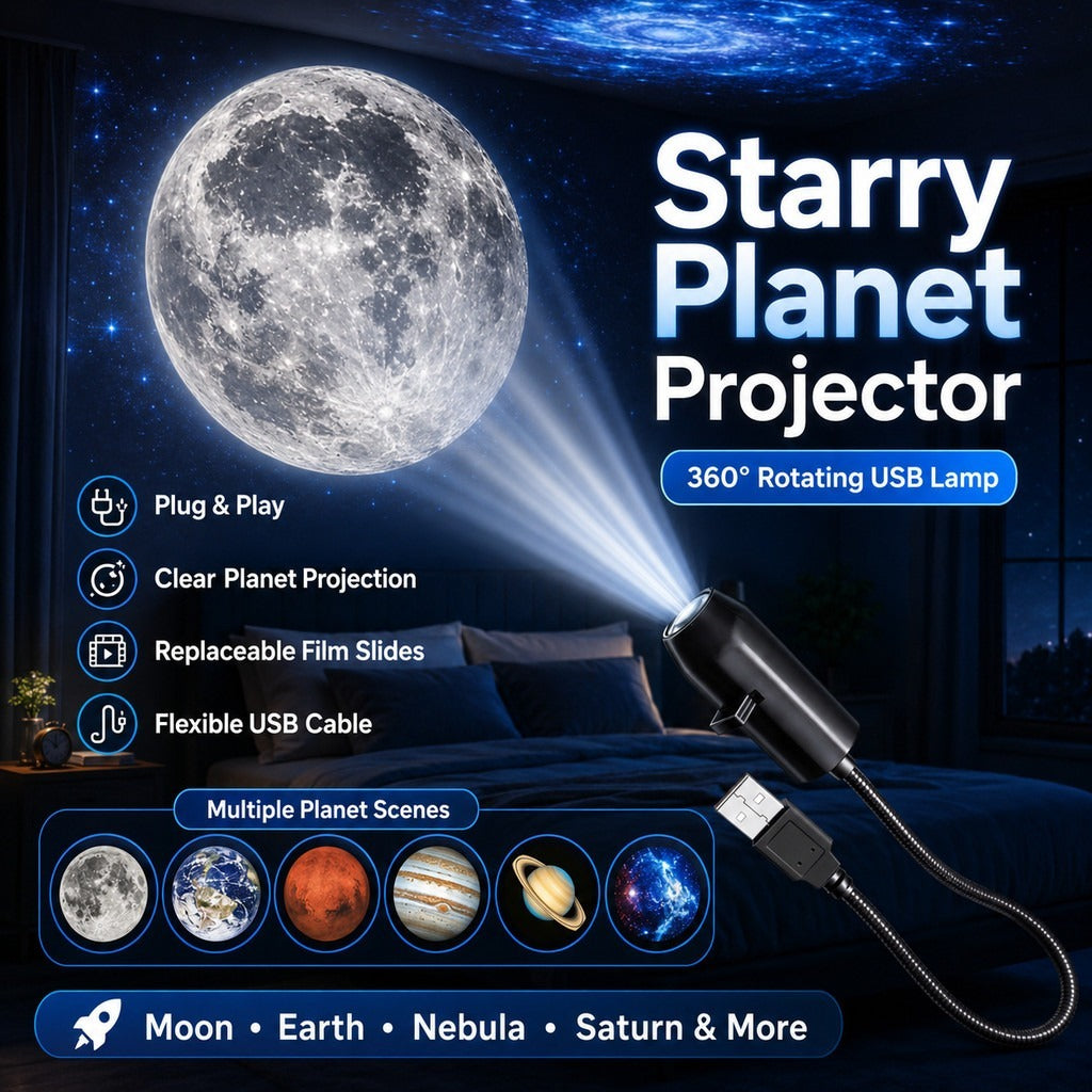 USB Planet Projector Lamp – Moon, Earth & Starry Sky Night Light | 6 Lenses
